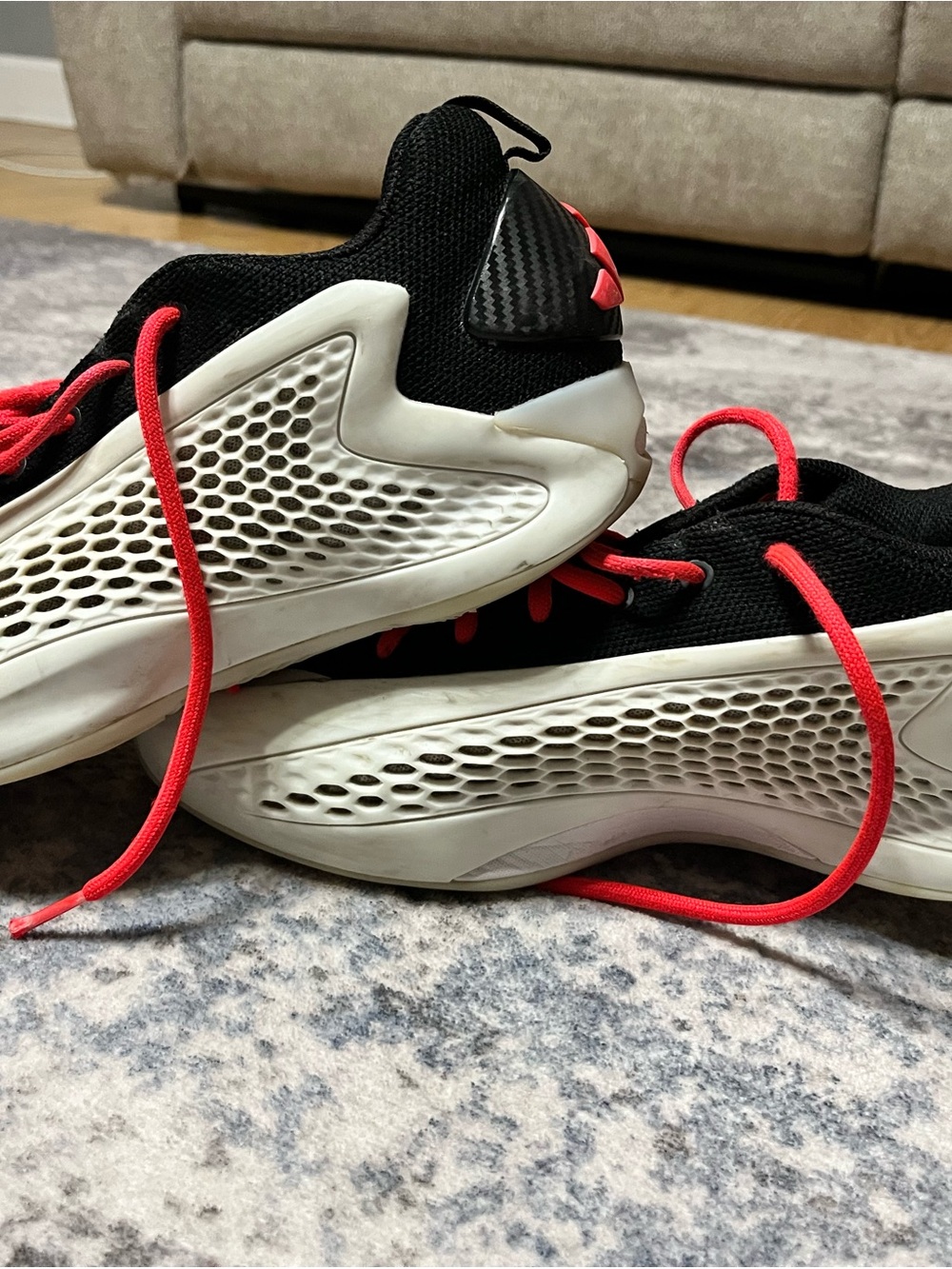 Anthony Edwards Adidas Men’s Black and White Athletic Shoes with Red Laces